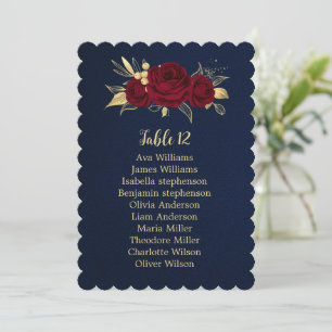 burgundy gold floral navy seating chart card