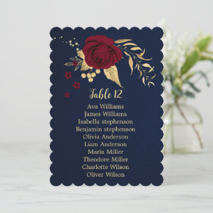 burgundy gold floral navy seating chart card