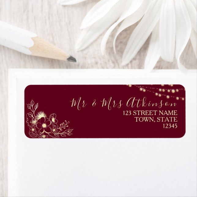 Burgundy Gold Floral Return Address Label (Insitu)