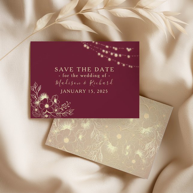 Burgundy Gold Floral Save the Date Card (Creator Uploaded)