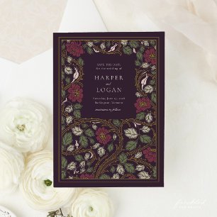 Burgundy Gold Floral Save The Date Card