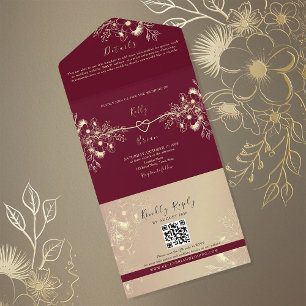 Burgundy Gold Floral Wedding  All In One Invitation