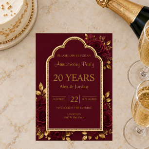 Burgundy & Gold Floral Wedding Anniversary Invitation
