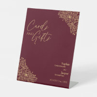 Burgundy Gold Floral Wedding Cards and Gifts Sign