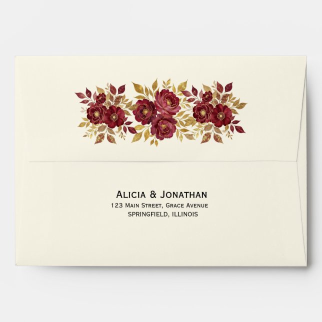 Burgundy Gold Floral Wedding Envelope (Back (Top Flap))