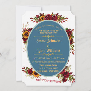 Burgundy Gold Floral Wedding Invitation