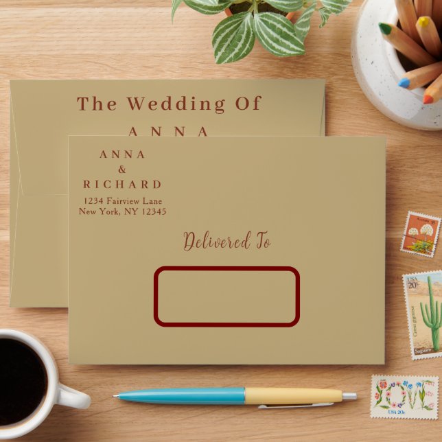 Burgundy & Gold Floral Wedding Invitation Envelope (Desk)