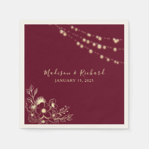Burgundy Gold Floral Wedding Napkins