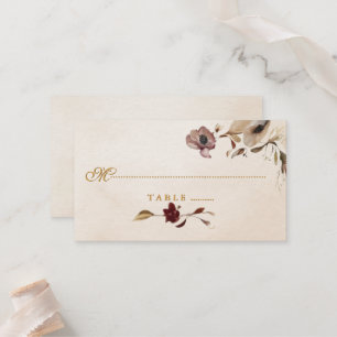 Burgundy Gold Floral Wedding Place Card