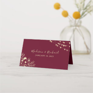 Burgundy Gold Floral Wedding Place Card