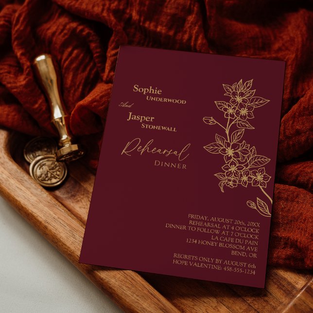 Burgundy Gold Floral Wedding Rehearsal Dinner Invitation (Creator Uploaded)