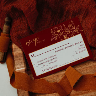 Burgundy Gold Floral Wedding Song Request RSVP