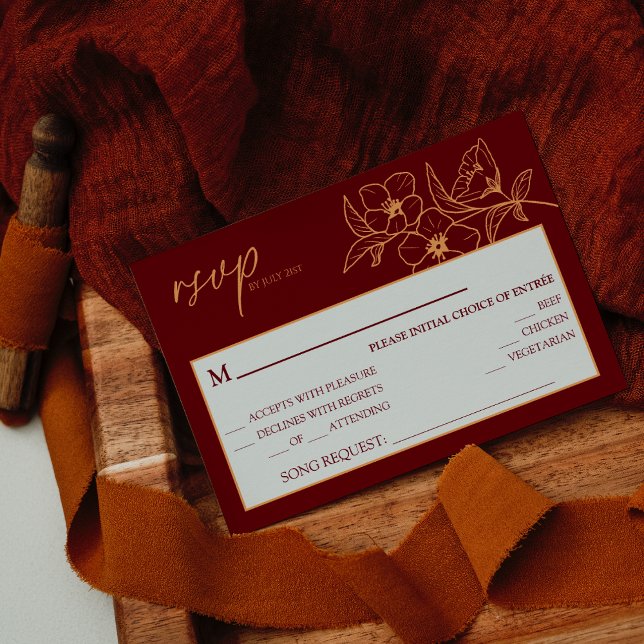 Burgundy Gold Floral Wedding Song Request RSVP Card (Creator Uploaded)