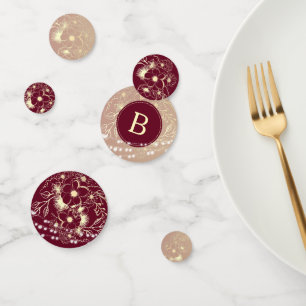 Burgundy Gold Floral Wedding Table Confetti