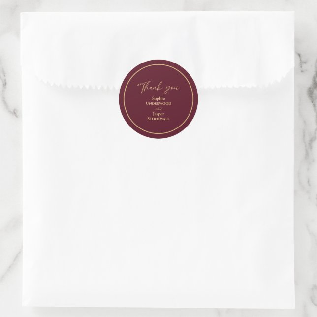Burgundy Gold Floral Wedding Thank You Sticker (Bag)