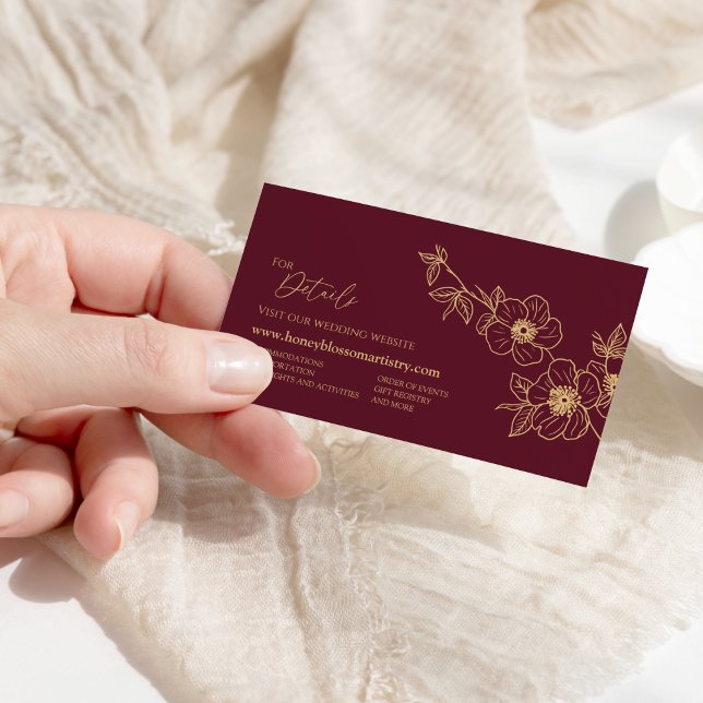 Burgundy Gold Floral Wedding Website Enclosure Card (Creator Uploaded)