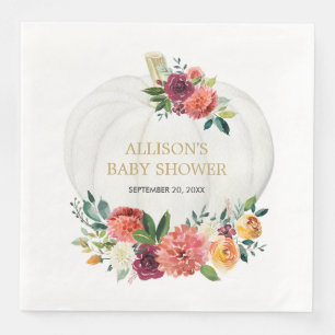 Burgundy gold floral white pumpkins napkin