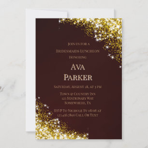  Burgundy Gold Flourish Glitter Bridesmaids Lunch Invitation