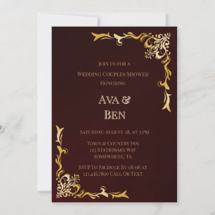  Burgundy Gold Flourish Wedding Couples Shower Invitation