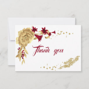 burgundy gold flowers botanical thank you card