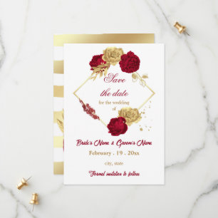burgundy & gold flowers botanical wreath wedding save the date