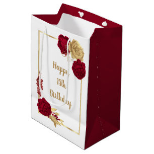 burgundy & gold flowers elegant medium gift bag