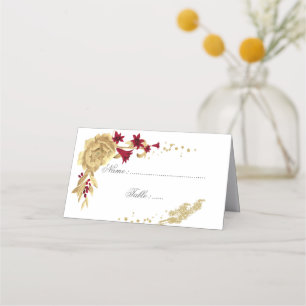 burgundy & gold flowers elegant place card