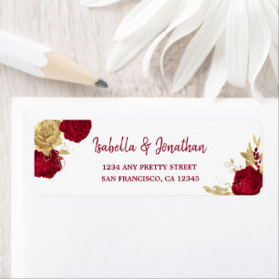 burgundy & gold flowers elegant return address
