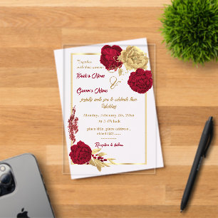 burgundy & gold flowers elegant wedding acrylic invitations