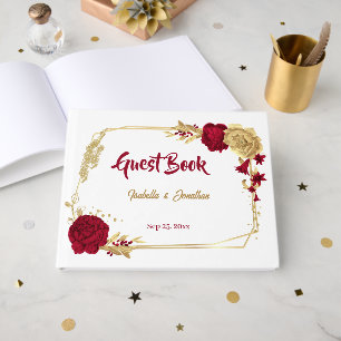 burgundy & gold flowers elegant wedding guest book
