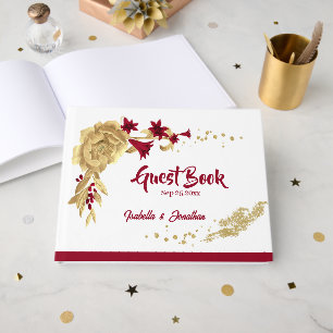 burgundy & gold flowers elegant wedding guest book