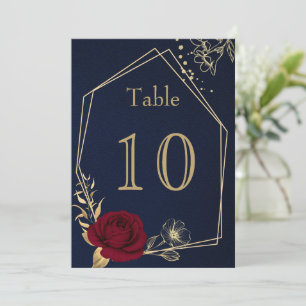 burgundy gold flowers geometric navy table number