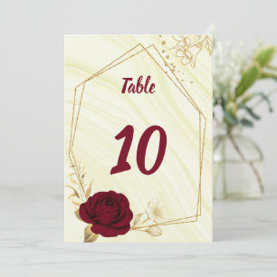 burgundy gold flowers geometric table number
