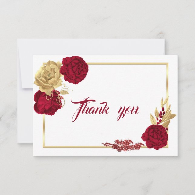 burgundy gold flowers geometric thank you card (Front)