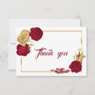 burgundy gold flowers geometric thank you card