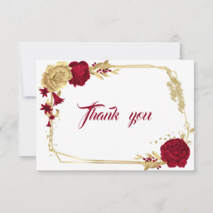 burgundy gold flowers geometric thank you card