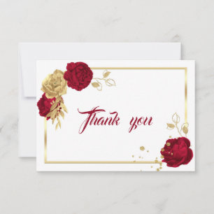 burgundy gold flowers geometric thank you card
