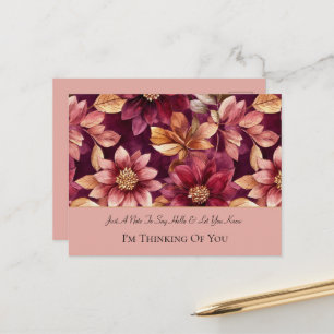 Burgundy Gold Flowers Leaves Thinking of You Postcard