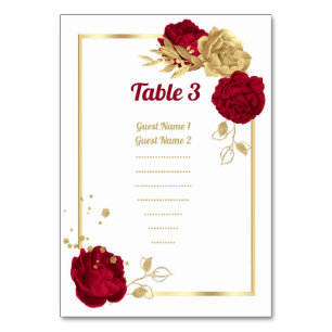 burgundy & gold flowers seating chart table number