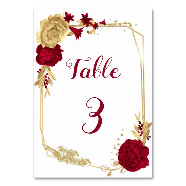 burgundy & gold flowers table number (Front)