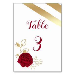 burgundy & gold flowers table number