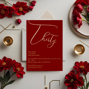 Burgundy & Gold Foil 30th Birthday Invitation