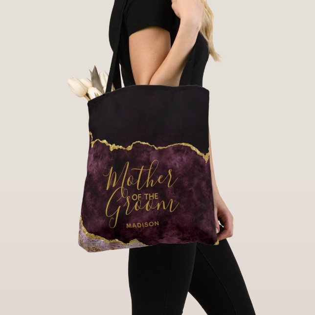 Burgundy & Gold Foil Agate Mother of the Groom Tote Bag (Close Up)