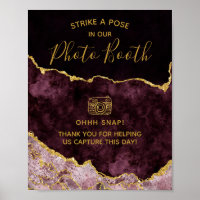 Burgundy Gold Foil Agate Photo Booth Wedding Sign
