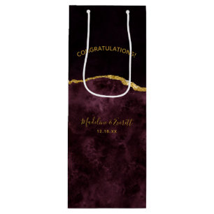Burgundy Gold Foil Agate Wedding Congratulations Wine Gift Bag