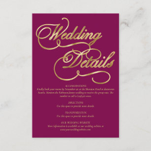 Burgundy & Gold Foil Calligraphy Formal Wedding Enclosure Card
