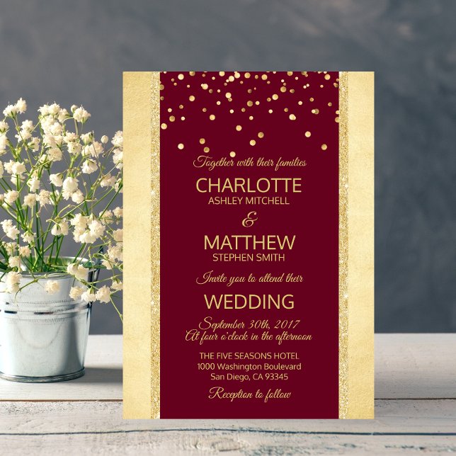 Burgundy Gold Foil Glitter Wedding Invitation (Creator Uploaded)
