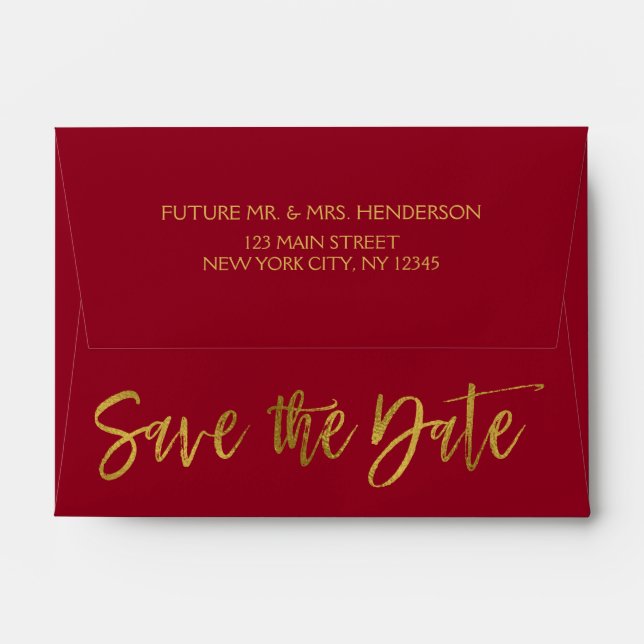 Burgundy Gold Foil Save the Date Envelope (Back (Top Flap))