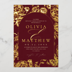 Burgundy & Gold Foil Toile De Jouy French Wedding