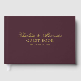 Burgundy gold foil wedding guest book